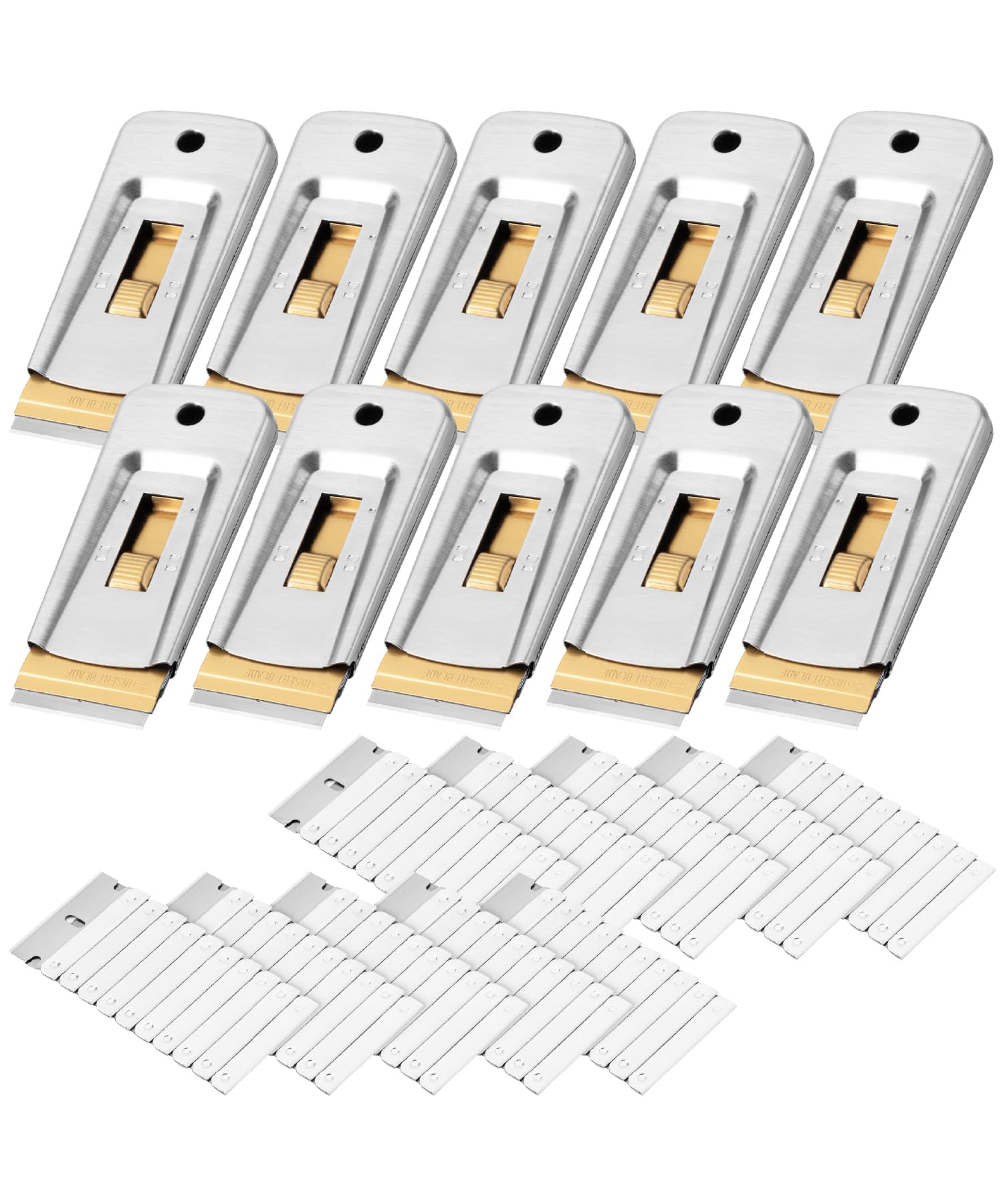 Bates Choice metal razor scraper tool set with ten pieces for versatile cleaning.