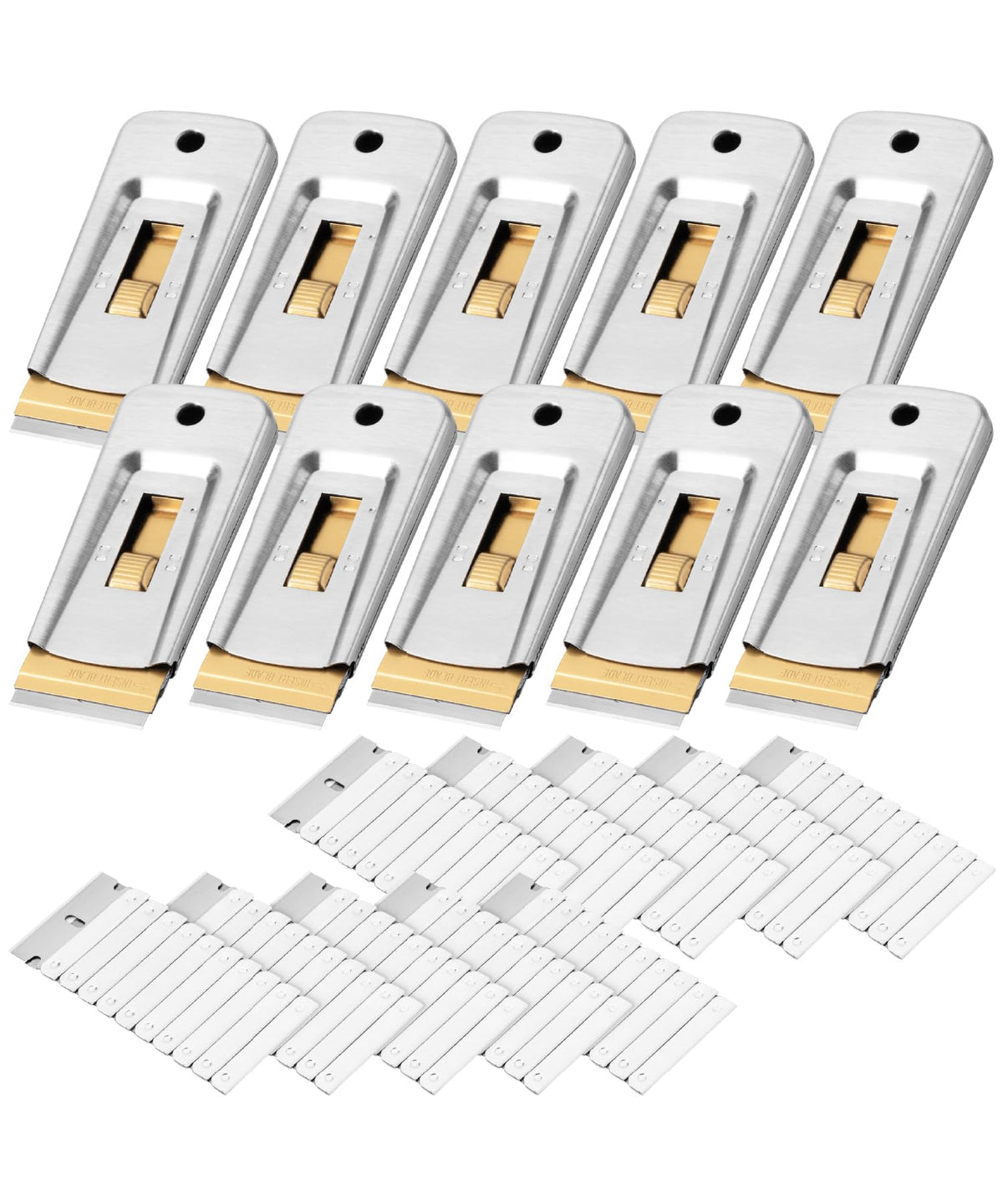 Bates Choice metal razor scraper tool set with ten pieces for versatile cleaning.