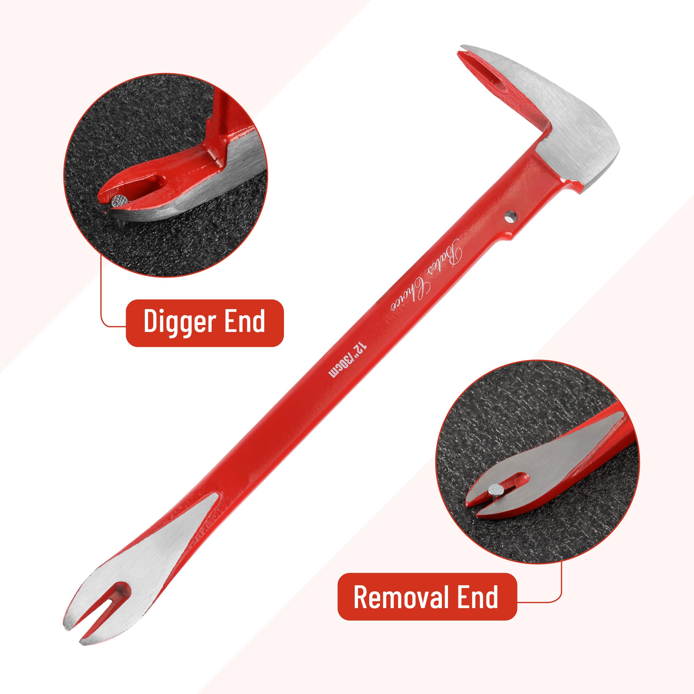 Bates Choice red handle pry bar improves grip during tasks