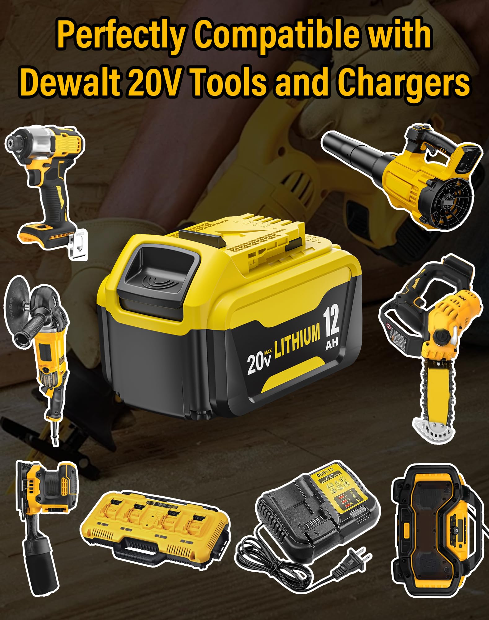 BatFance 12Ah battery in use with a Dewalt drill for extended runtime.