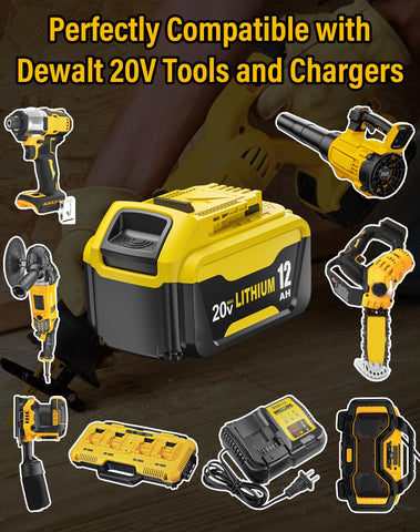 BatFance 12Ah battery in use with a Dewalt drill for extended runtime.