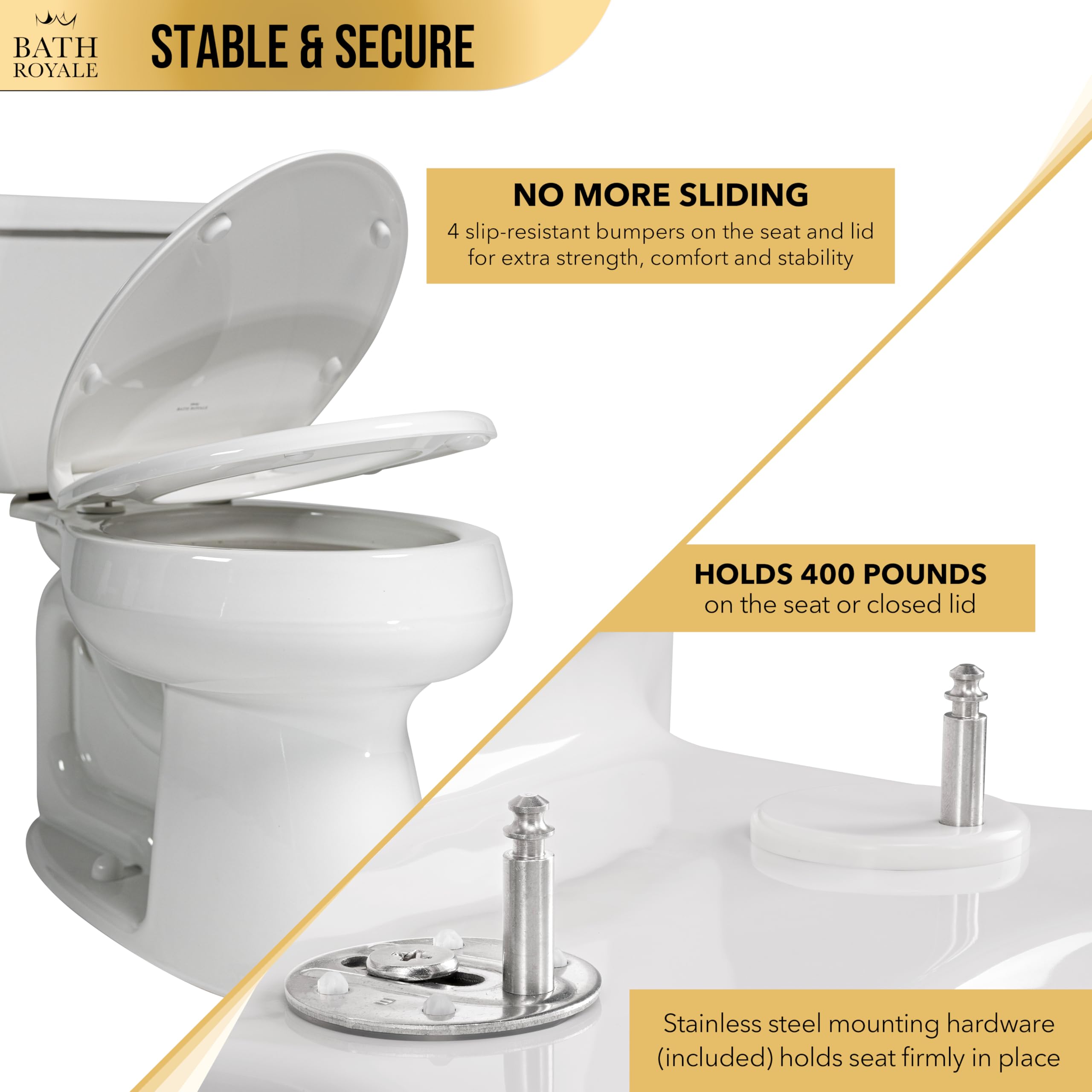 Bath Royale quick-release hinges enable thorough cleaning between posts.