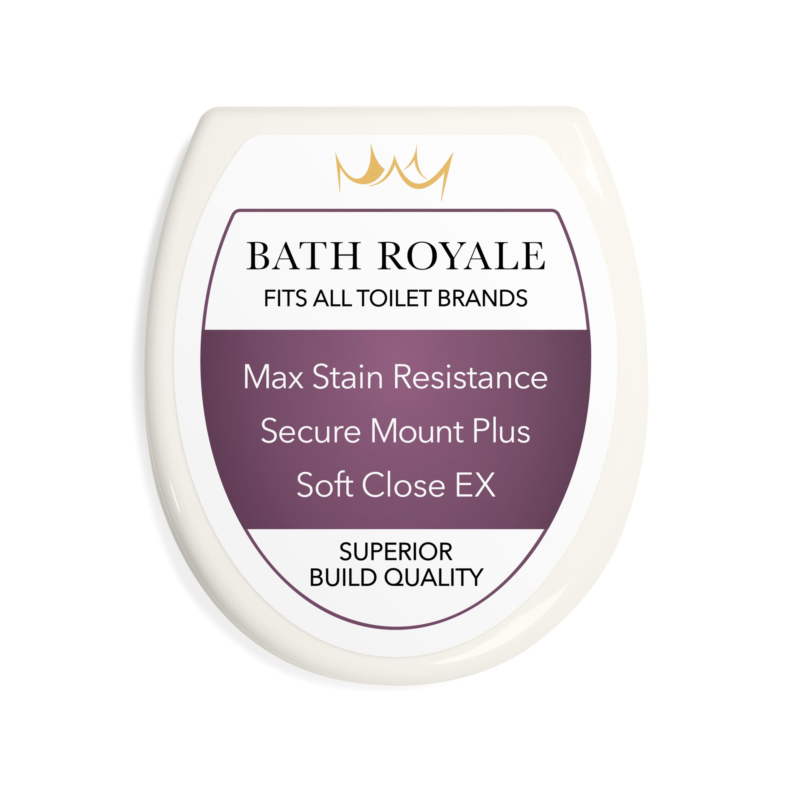 Bath Royale BR500-01 round toilet seat with slow-close feature for quiet operation.