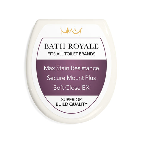 Bath Royale BR500-01 round toilet seat with slow-close feature for quiet operation.