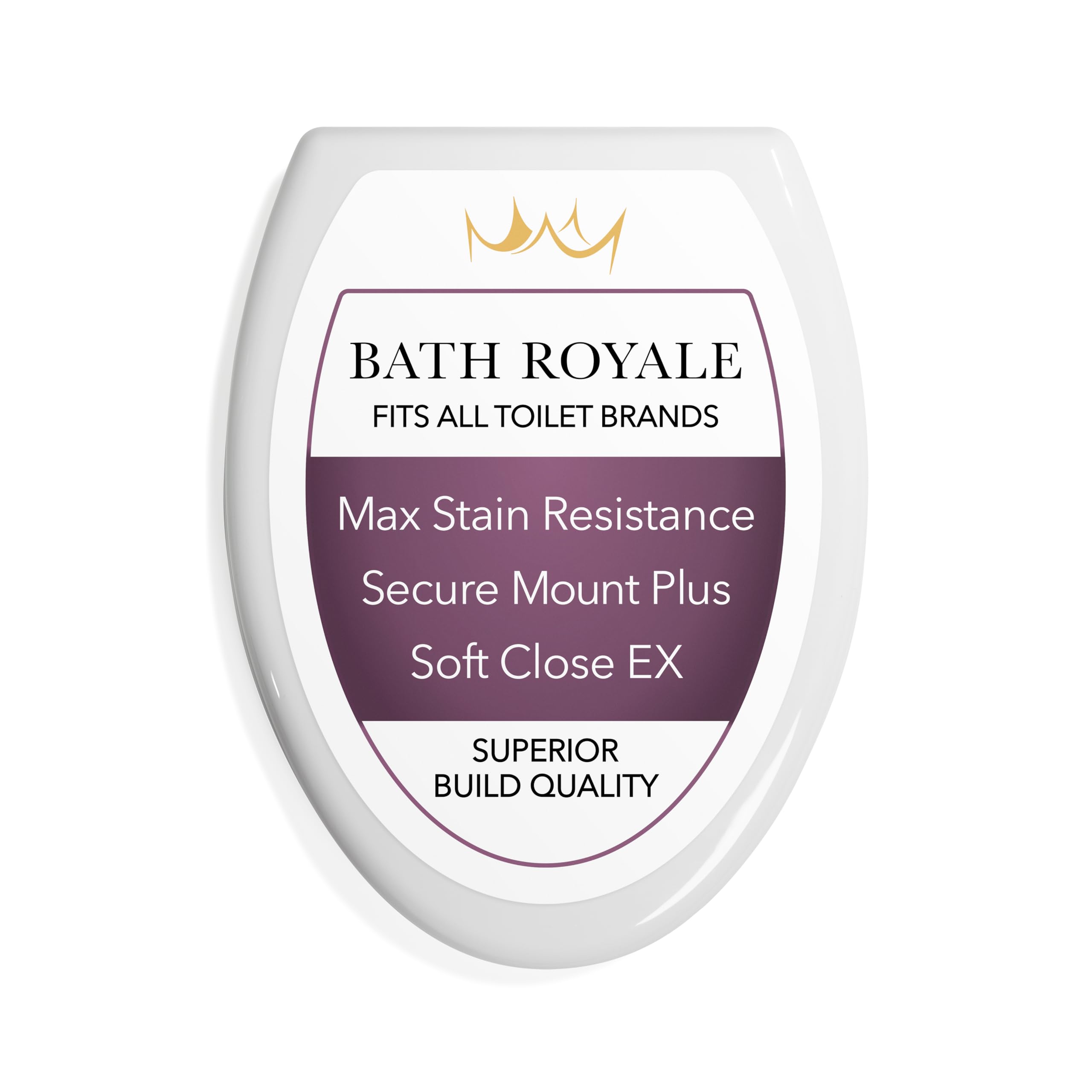 Bath Royale BR501-00 slow-close seat in white for elongated toilets, quiet closing feature