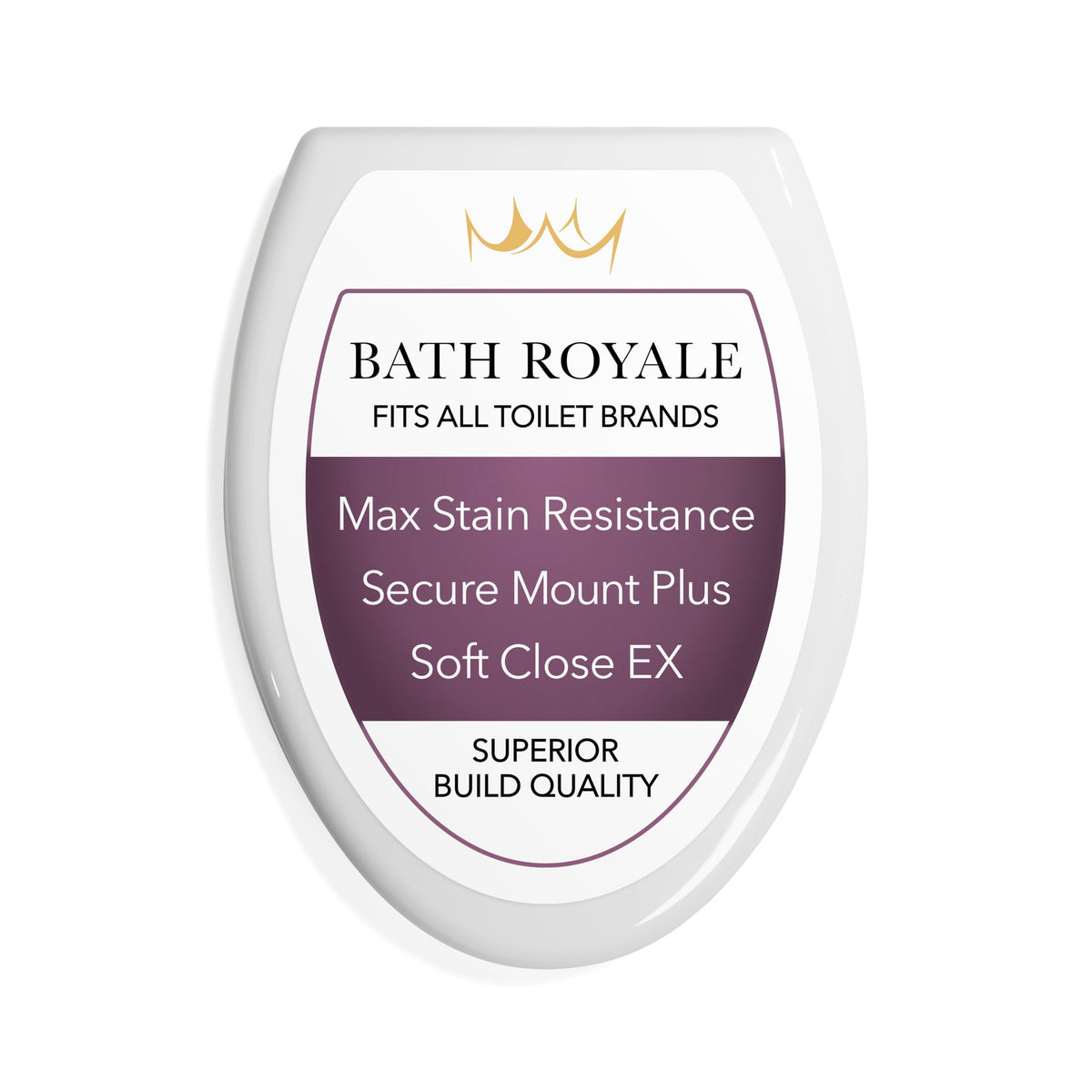 Bath Royale BR501-00 slow-close seat in white for elongated toilets, quiet closing feature