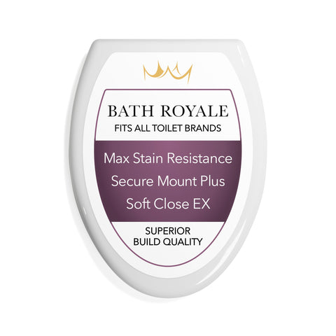 Bath Royale BR501-00 slow-close seat in white for elongated toilets, quiet closing feature