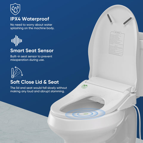 Bathkity electric bidet seat offers heated-seat warmth for comfort.