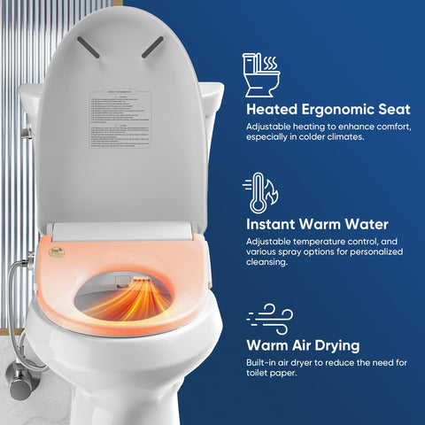 Bathkity bidet seat features warm air dryer for quick, gentle drying.