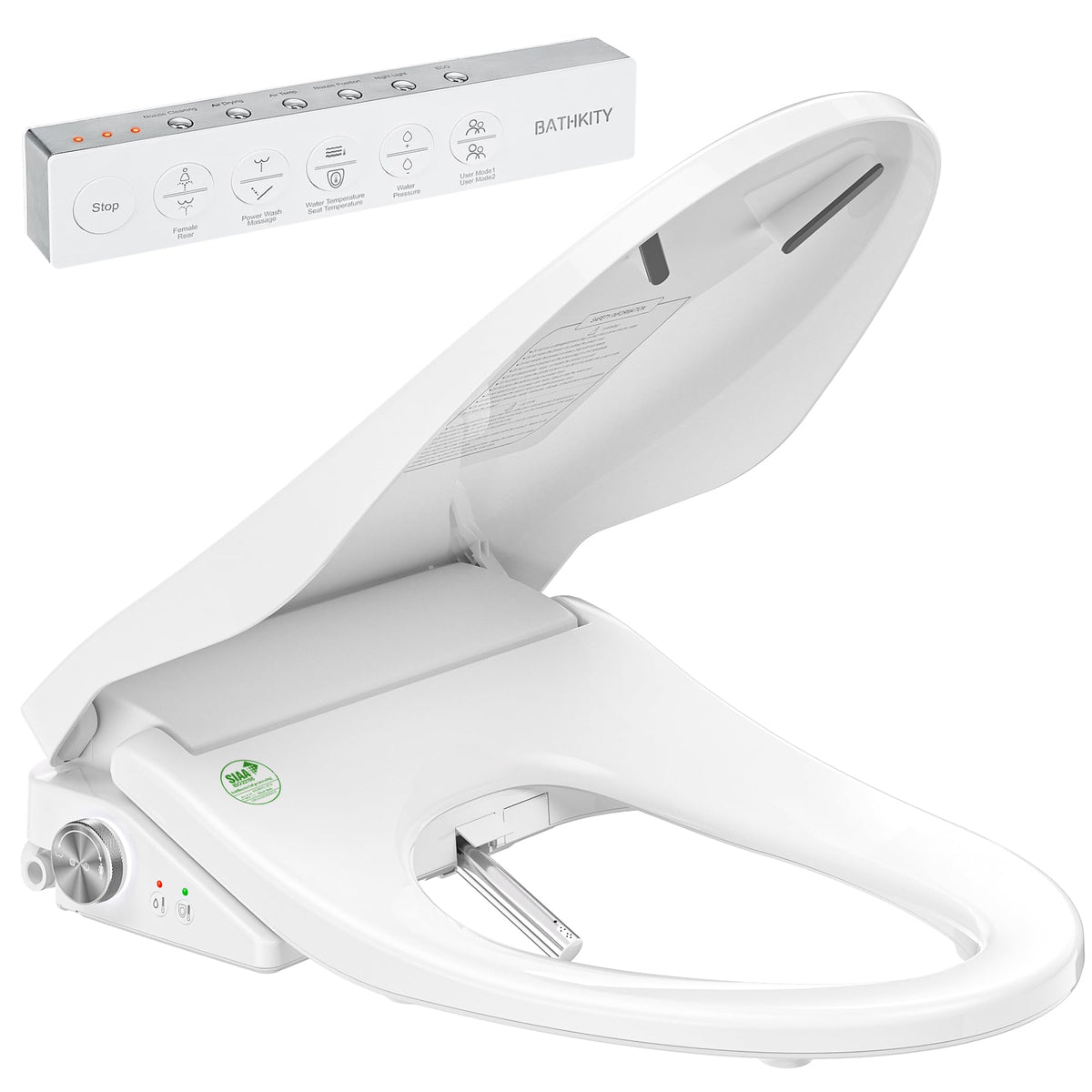 Bathkity electric bidet seat demonstrates wash-modes for customizable comfort.