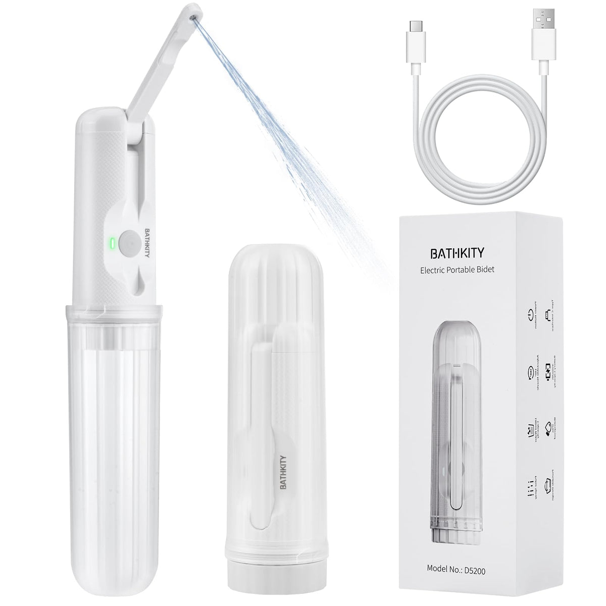 BathKITY portable bidet with bottle adapter for travel cleaning.