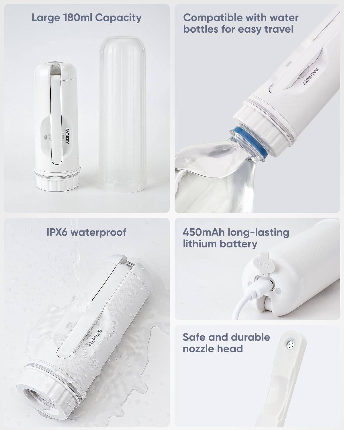BathKITY compact travel pouch keeps the device ready for trips.