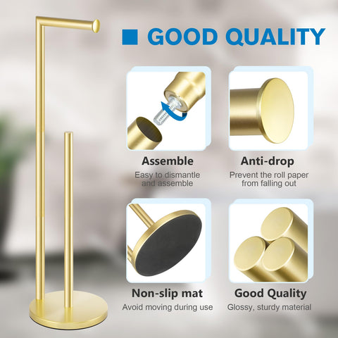 Bathth gold finish bathroom accessory enhances decor and storage.