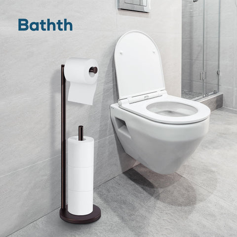 Bathth space-saving stand for four rolls fits narrow spaces and tight corners.