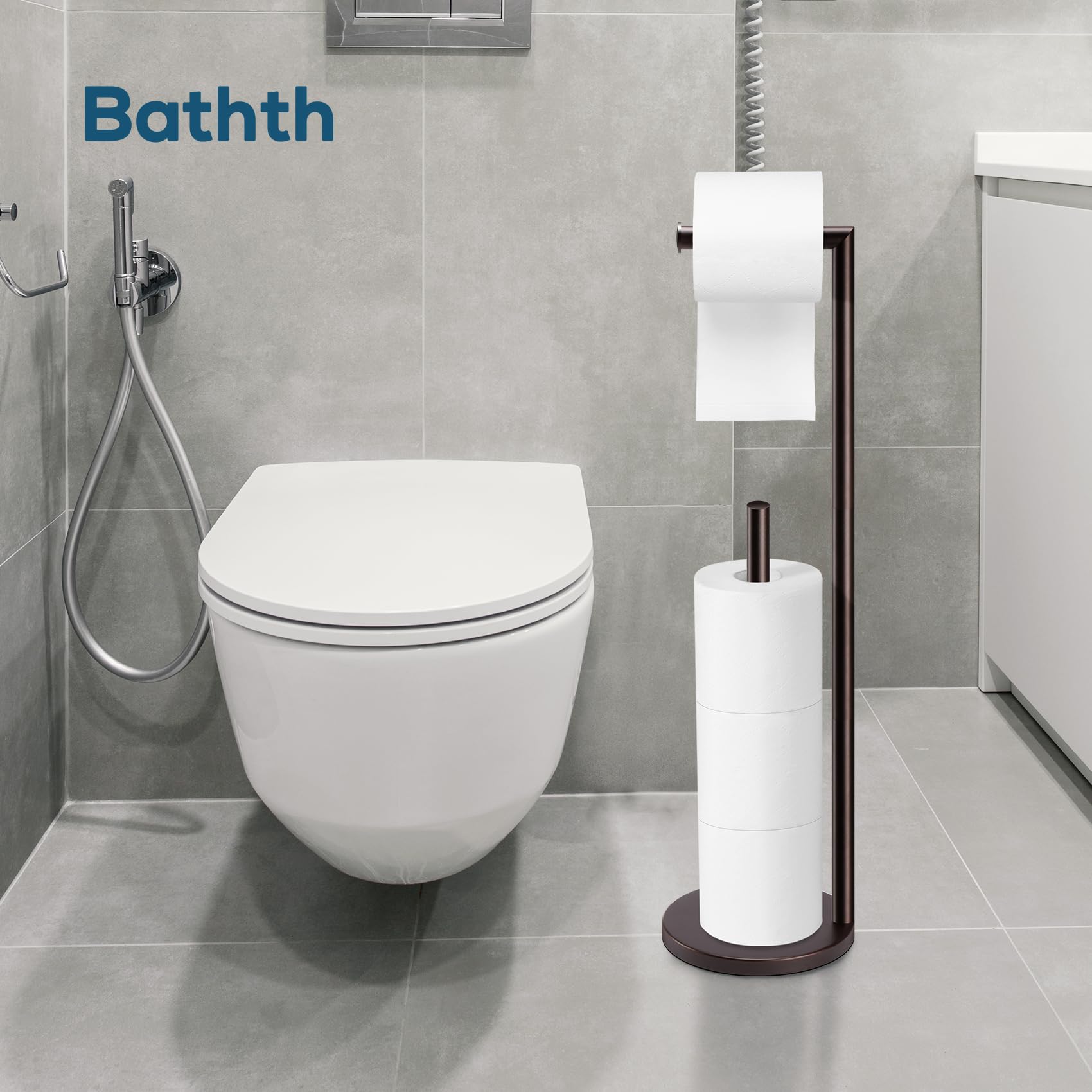 Bathth sturdy bronze toilet paper stand offers stable placement in high-traffic bathrooms.