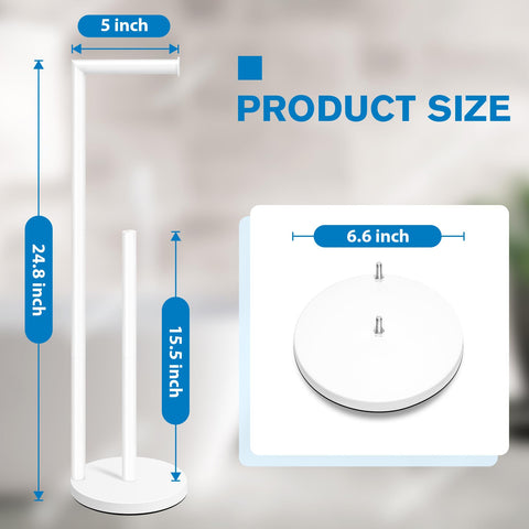 Bathth free-standing holder offers sturdy support in any bathroom.