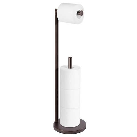 Bathth bronze four-roll toilet paper stand keeps essentials within reach in a clean bathroom.