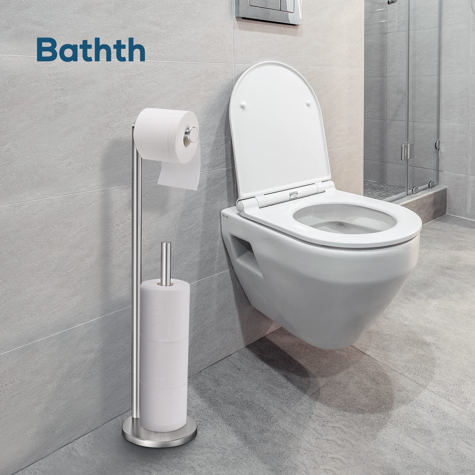 Bathth brushed nickel toilet paper holder, dimension 25.6 by 6.4 by 6.4 inches.