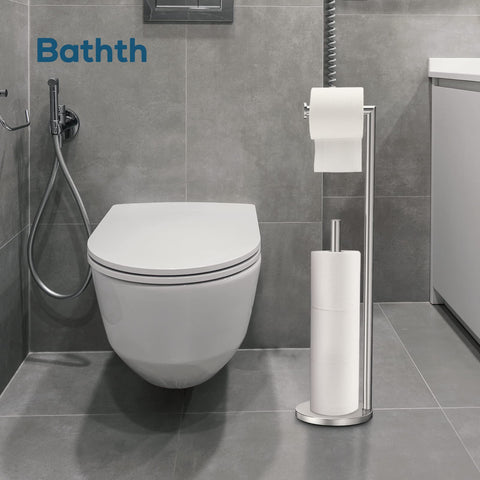 Bathth stand with three spare rolls visible, ready for refill during busy mornings.