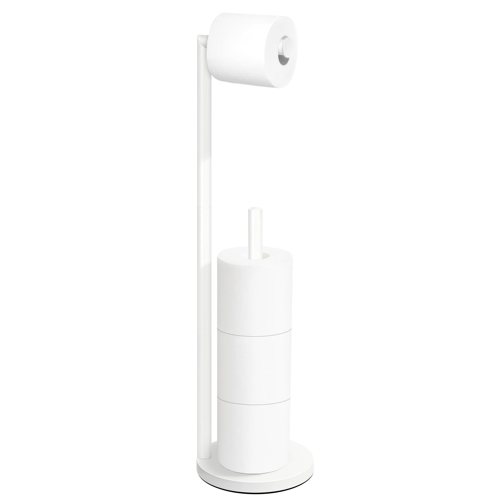 Bathth toilet paper stand with four-roll capacity keeps spares within reach.