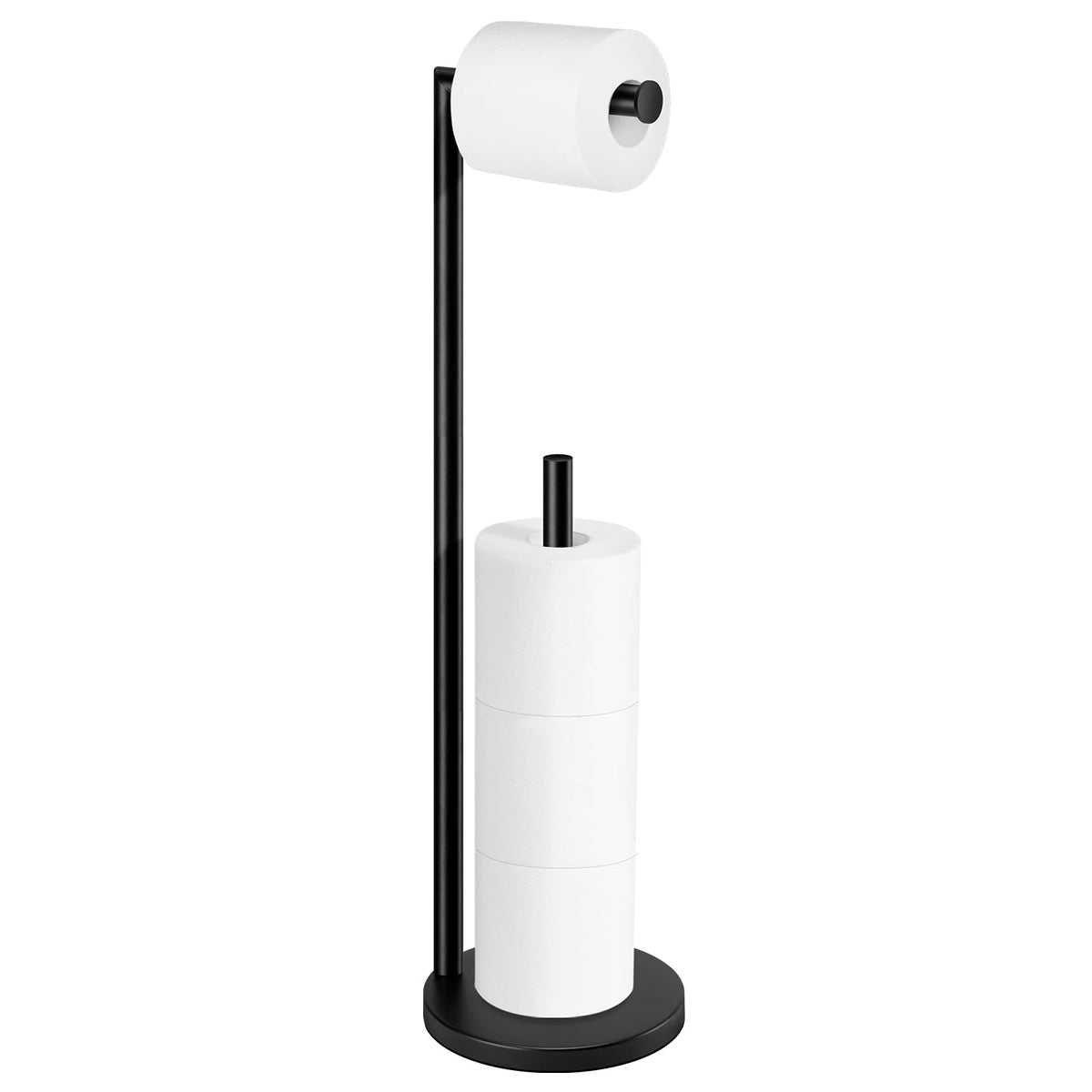 Bathth toilet paper stand base, sturdy free-standing unit for stable placement.