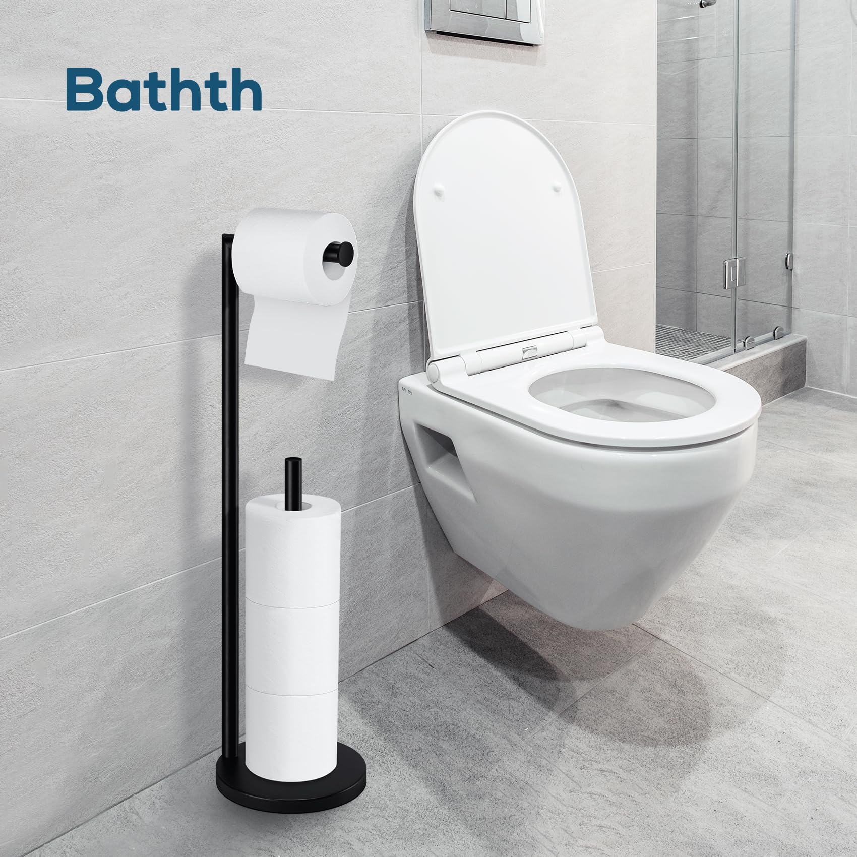 Bathth toilet paper stand in use supports everyday bathroom routines.