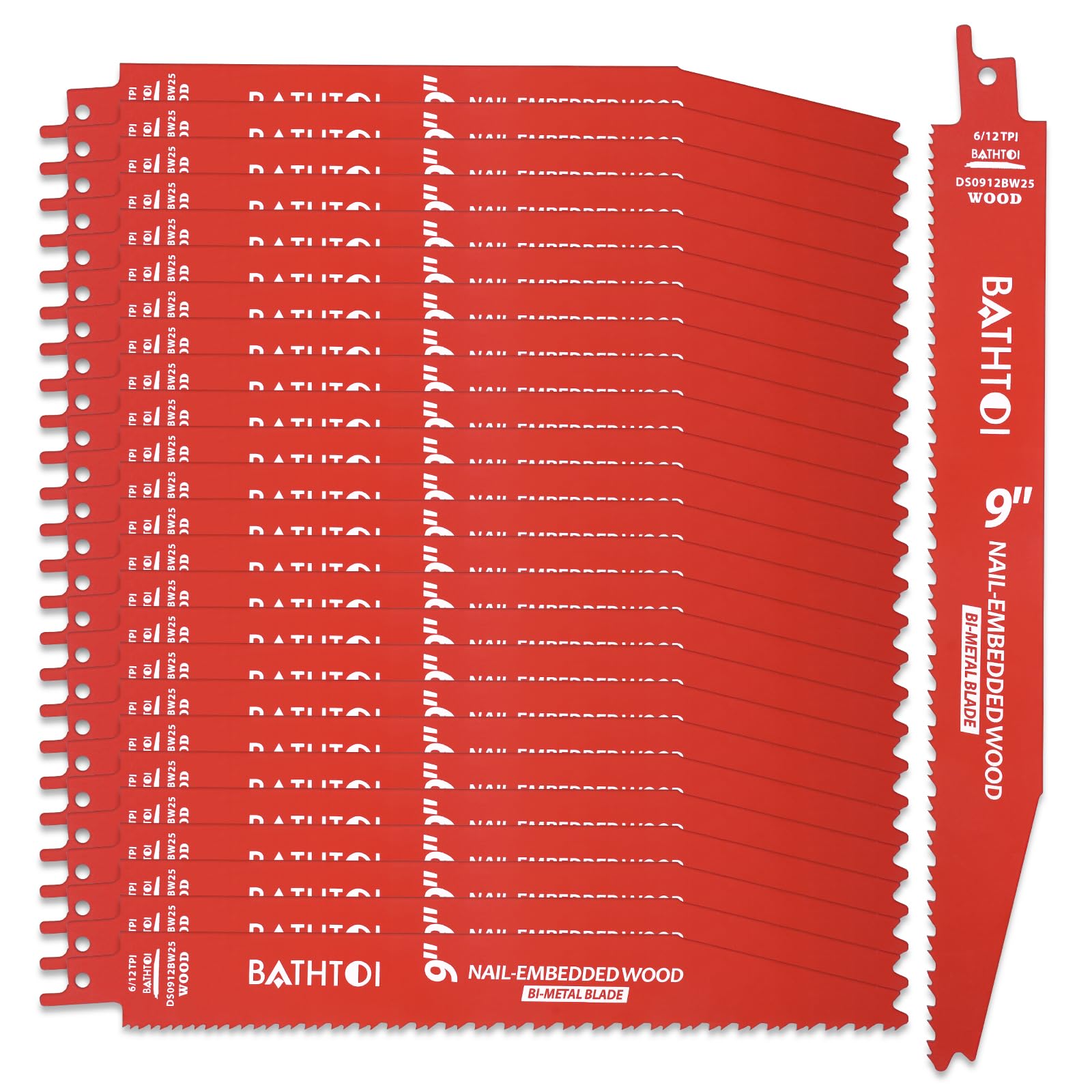 Bathtoi 25-pack 9-inch blades for fast wood cutting.