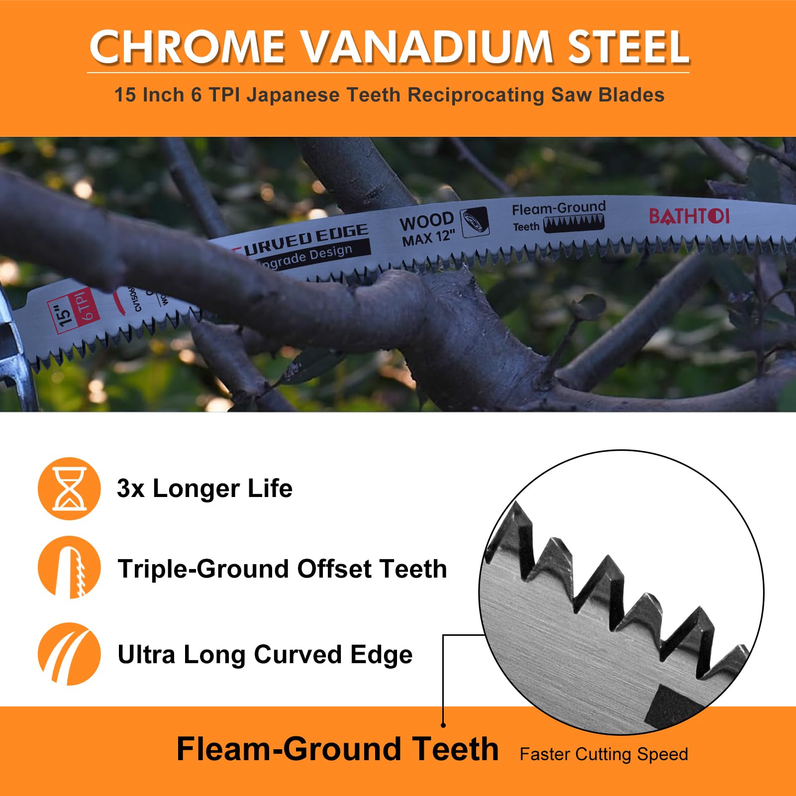 BATHTOI CR V steel blade showing durable construction