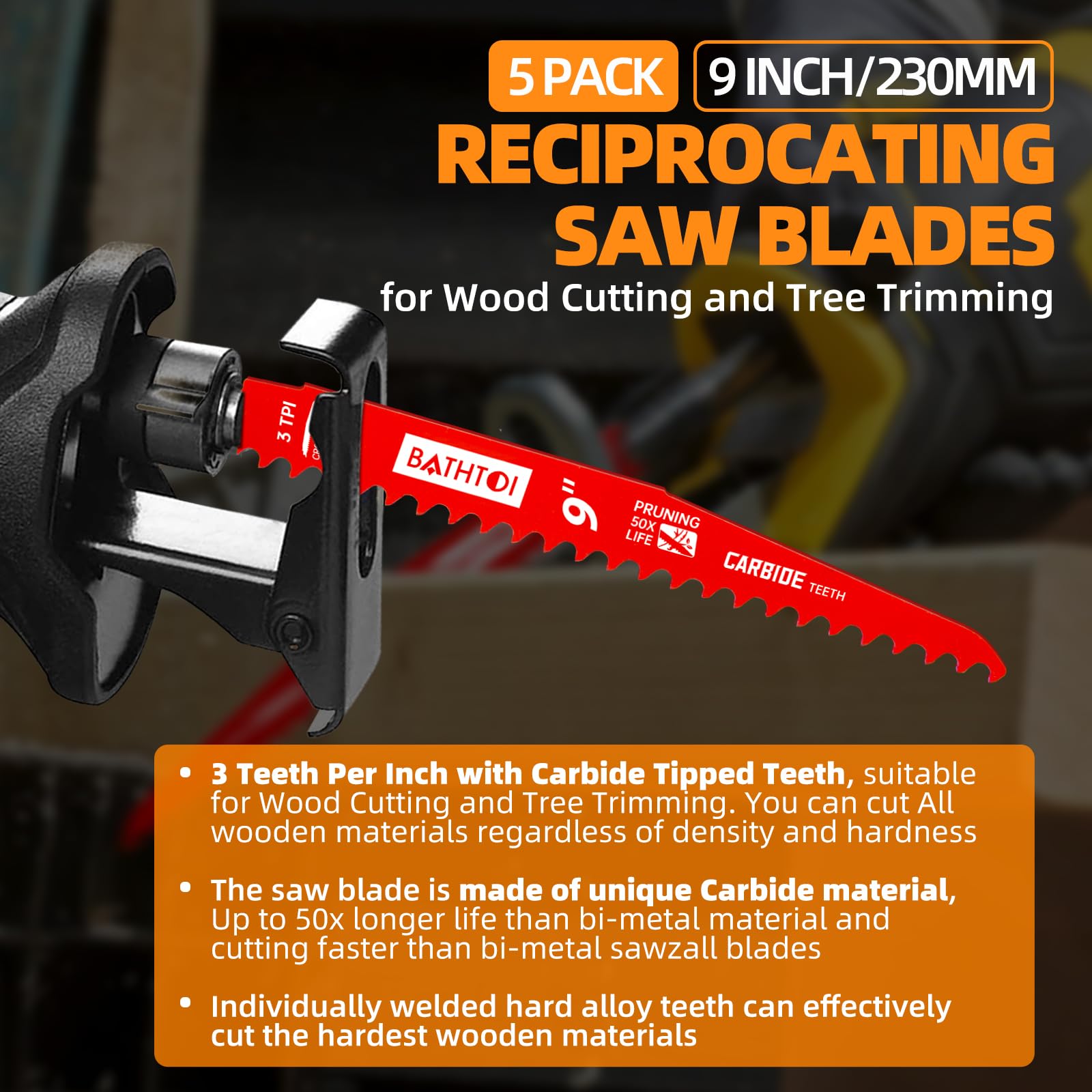 BATHTOI durable carbide blade offers longer life during tough cuts.