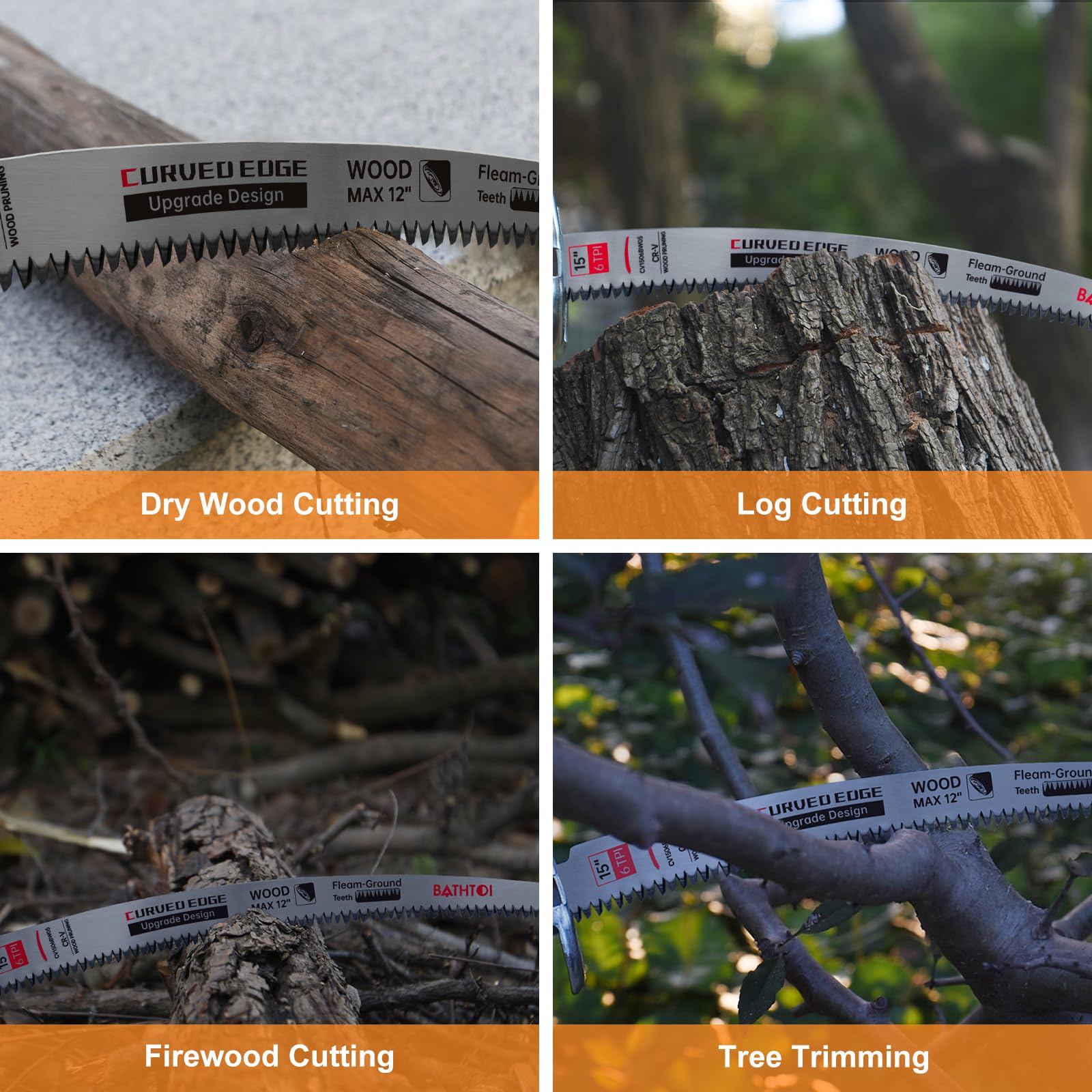 BATHTOI blade cutting through logs and firewood up to 11.8 inches