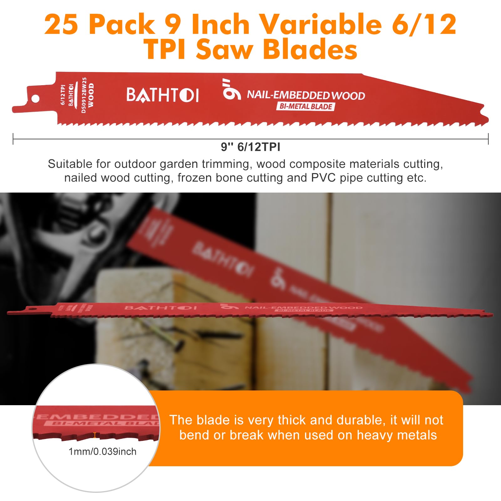Bathtoi blades handle PVC pipes with clean cuts.