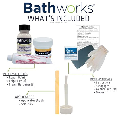 Bathworks kit application tools ready for precise touch-ups on chipped surfaces.