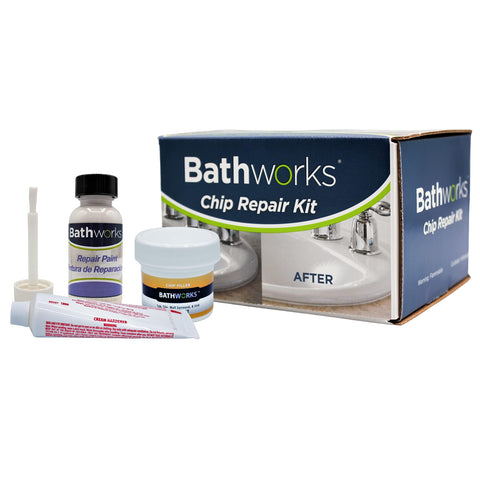 Bathworks tub and tile chip repair kit bottle and spread for smooth, color-matched repairs.
