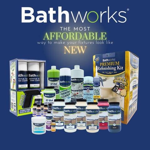 Bathworks complete kit includes bonding agent, filler, color-matching paint, and tools.