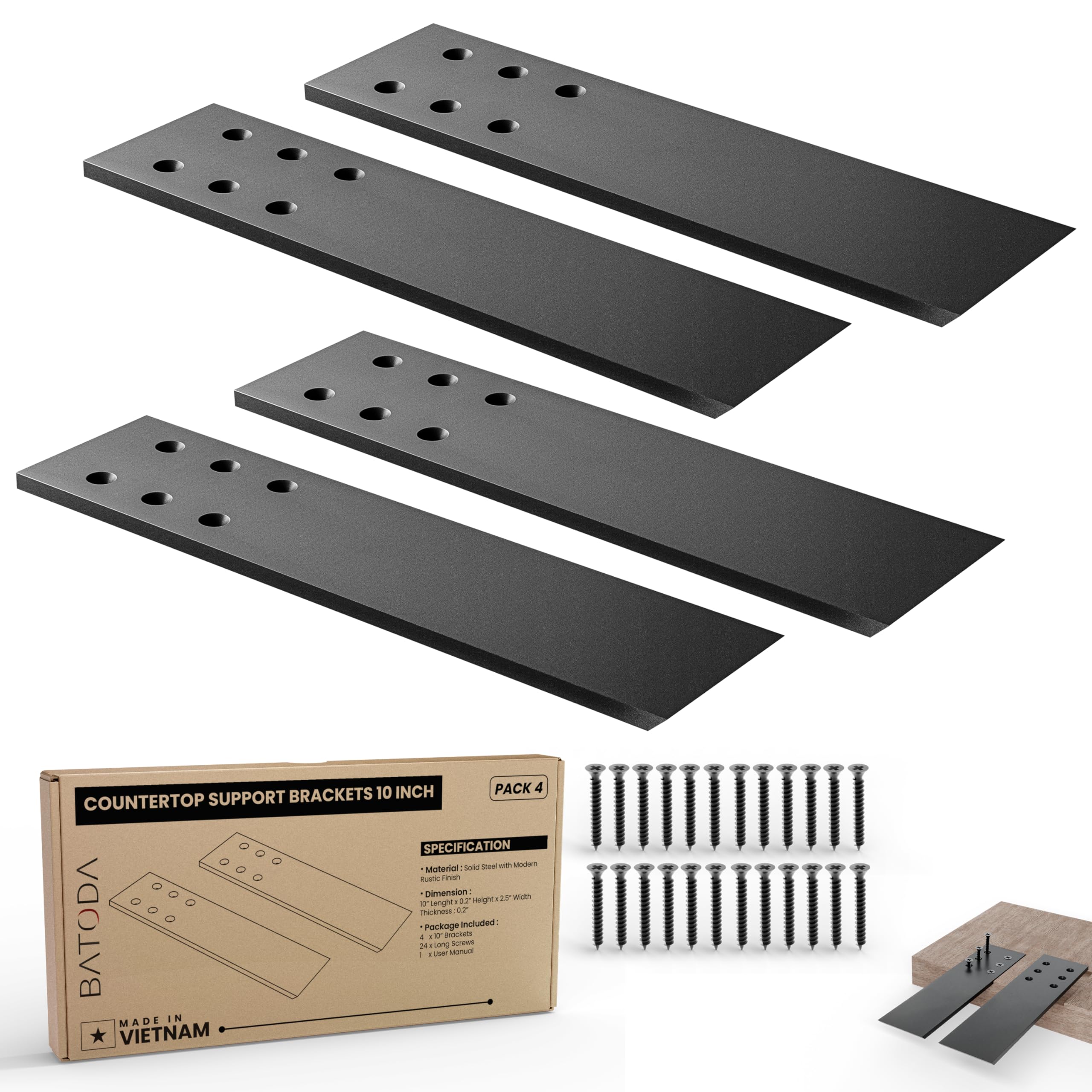 BATODA 10-inch countertop brackets pack 4 support granite countertops.