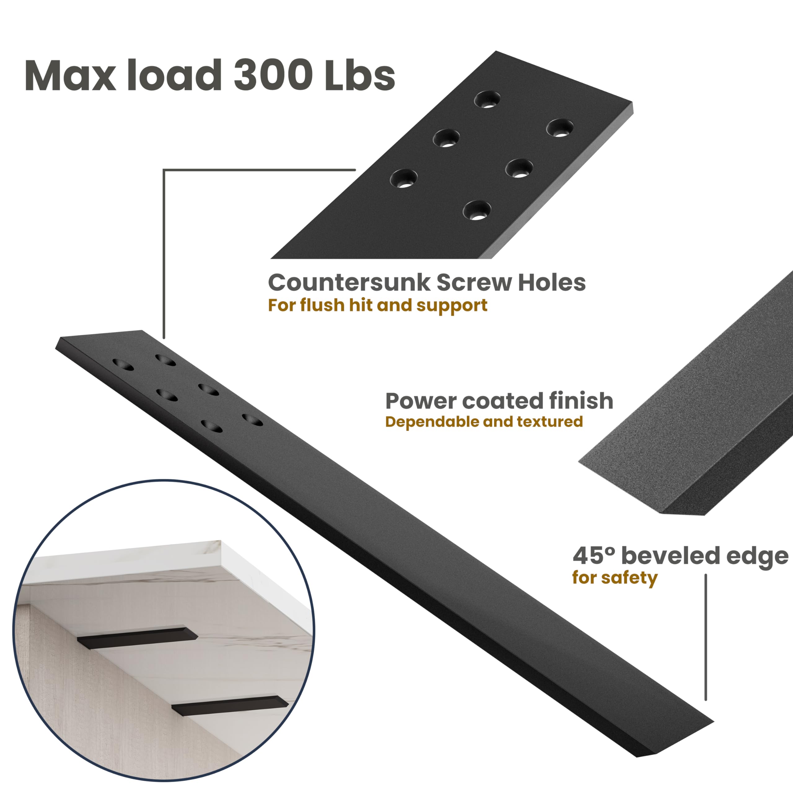 BATODA 12inch countertop brackets side view shows compact concealed hardware and clean lines