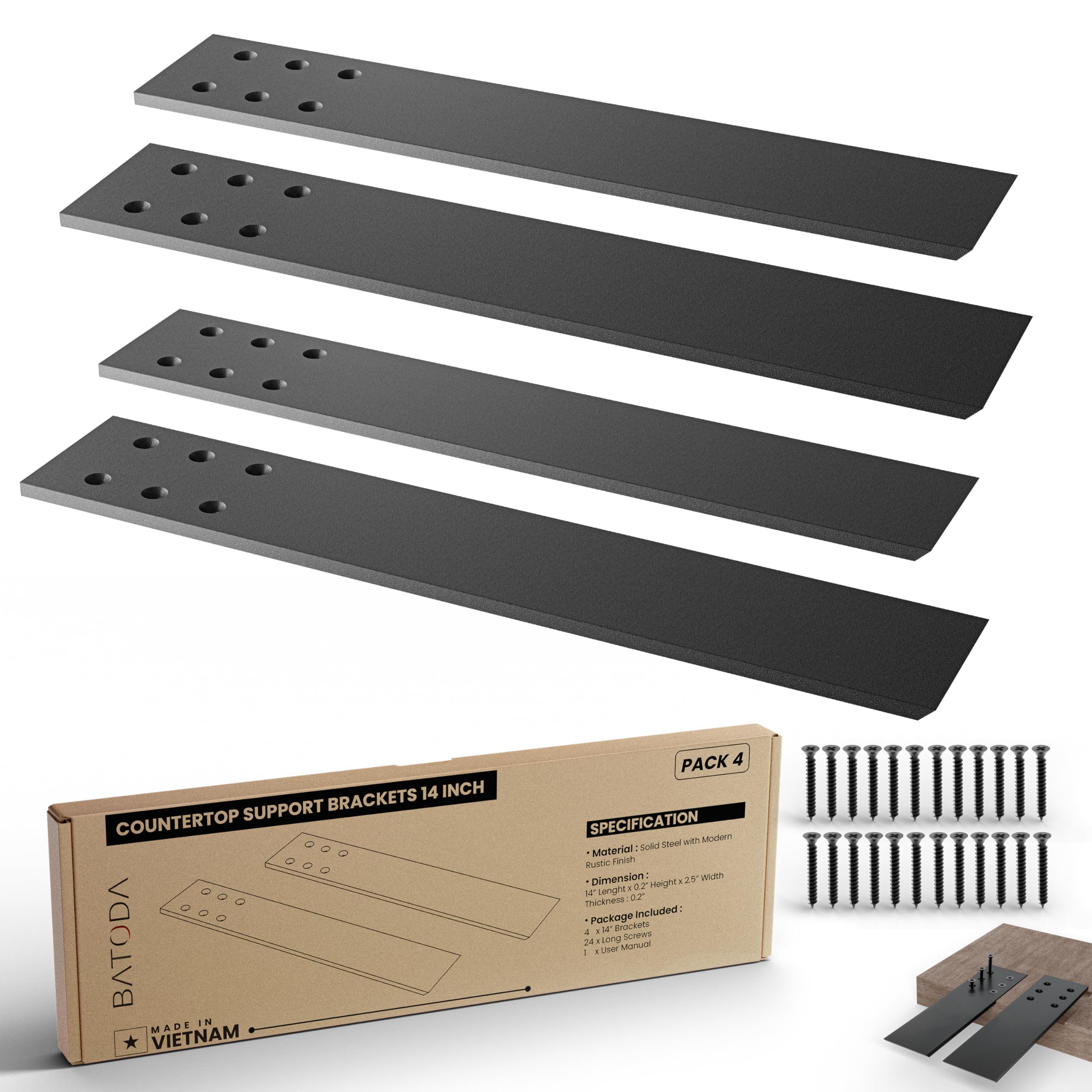 BATODA 14inch countertop brackets in steel with concealed mounting for granite shelves.
