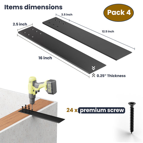 BATODA 16-inch knee-wall bracket packaging shows hardware included for easy installation