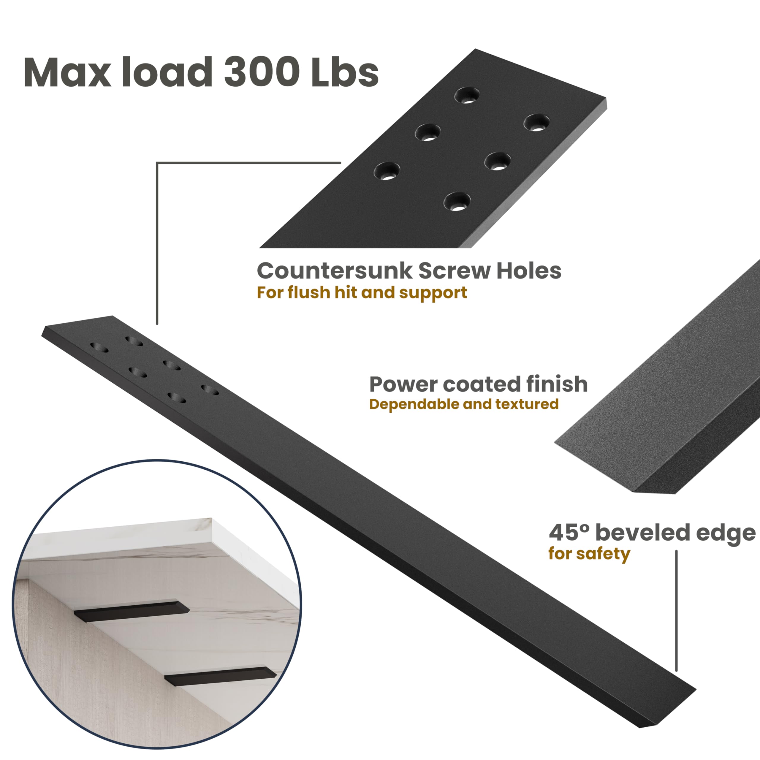 BATODA heavy-duty shelf support provides robust load capacity up to 300lbs.