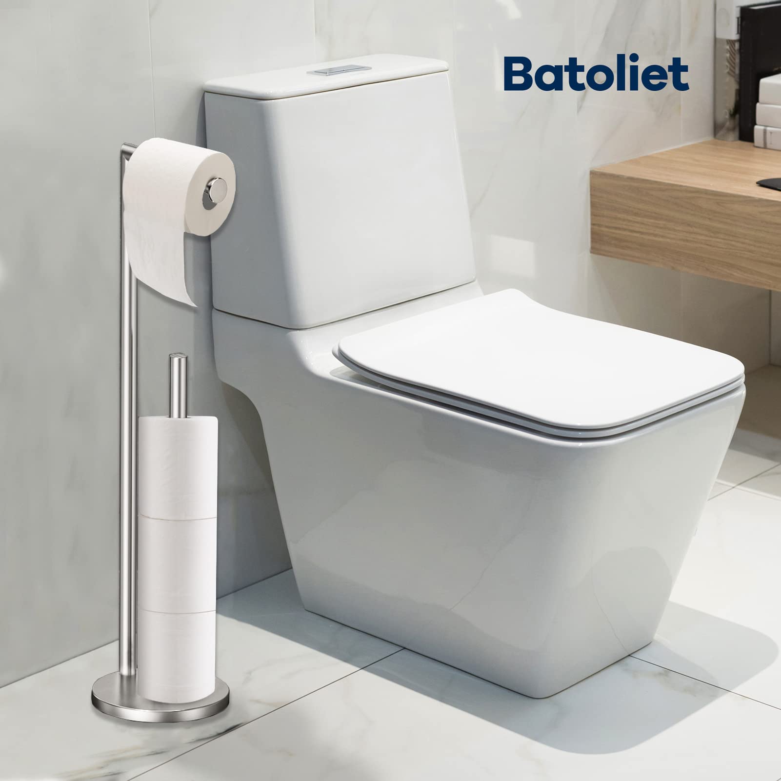Batoliet brushed nickel toilet paper holder is easy to install with screws.