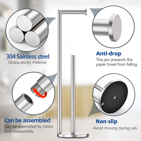 Batoliet brushed nickel stand close-up arm-cap keeps rolls in place and prevents slips.