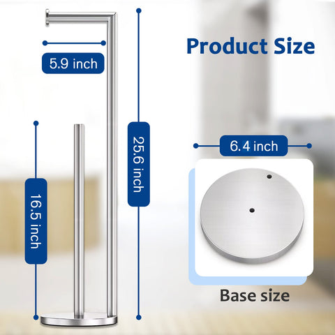 Batoliet brushed nickel stand stores three spare rolls for convenient bathroom organization.