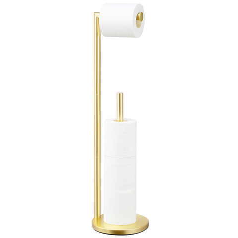 Batoliet gold toilet paper holder stand, front view, showing four-roll capacity and sleek finish.