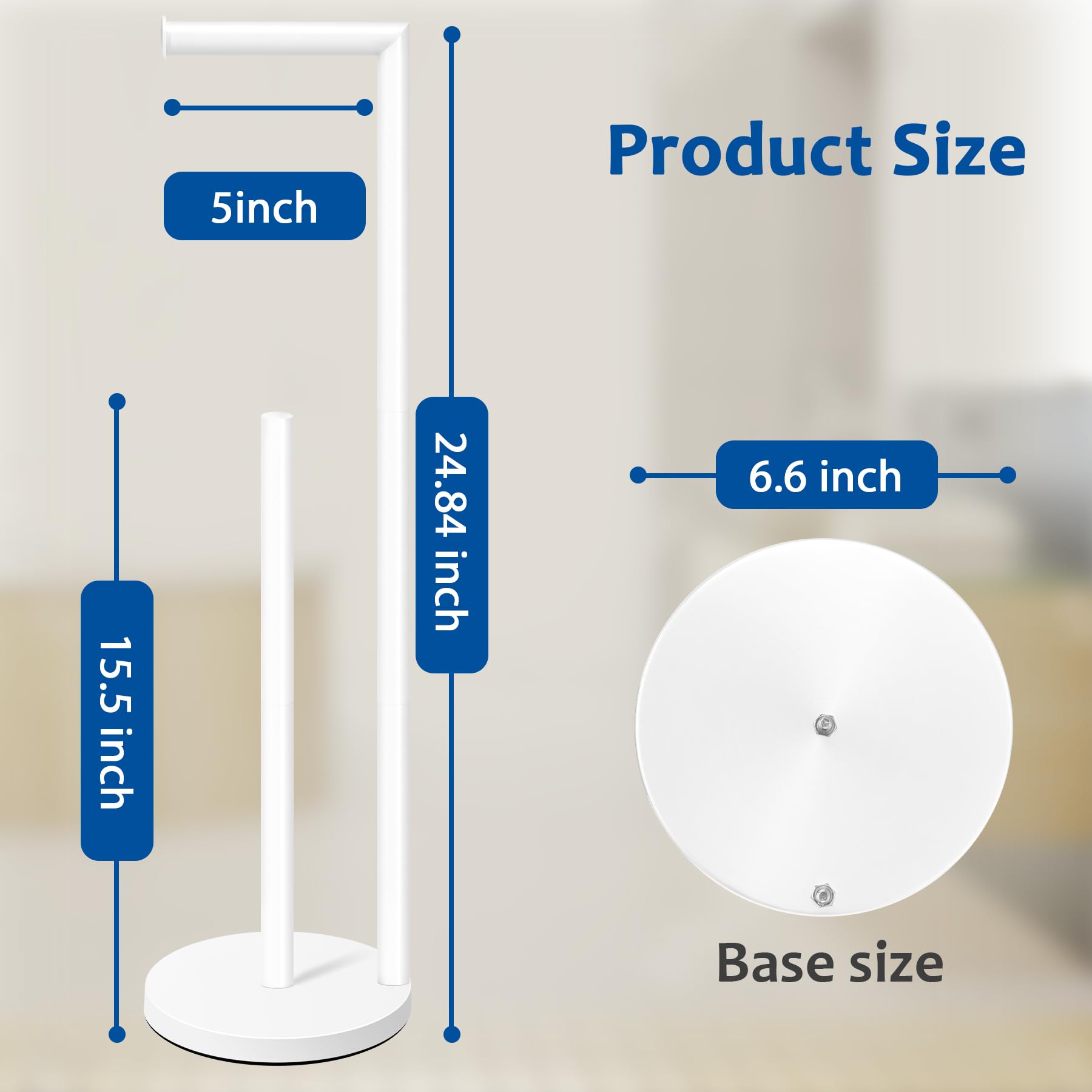 Batoliet white free-standing holder adds storage while saving counter space.