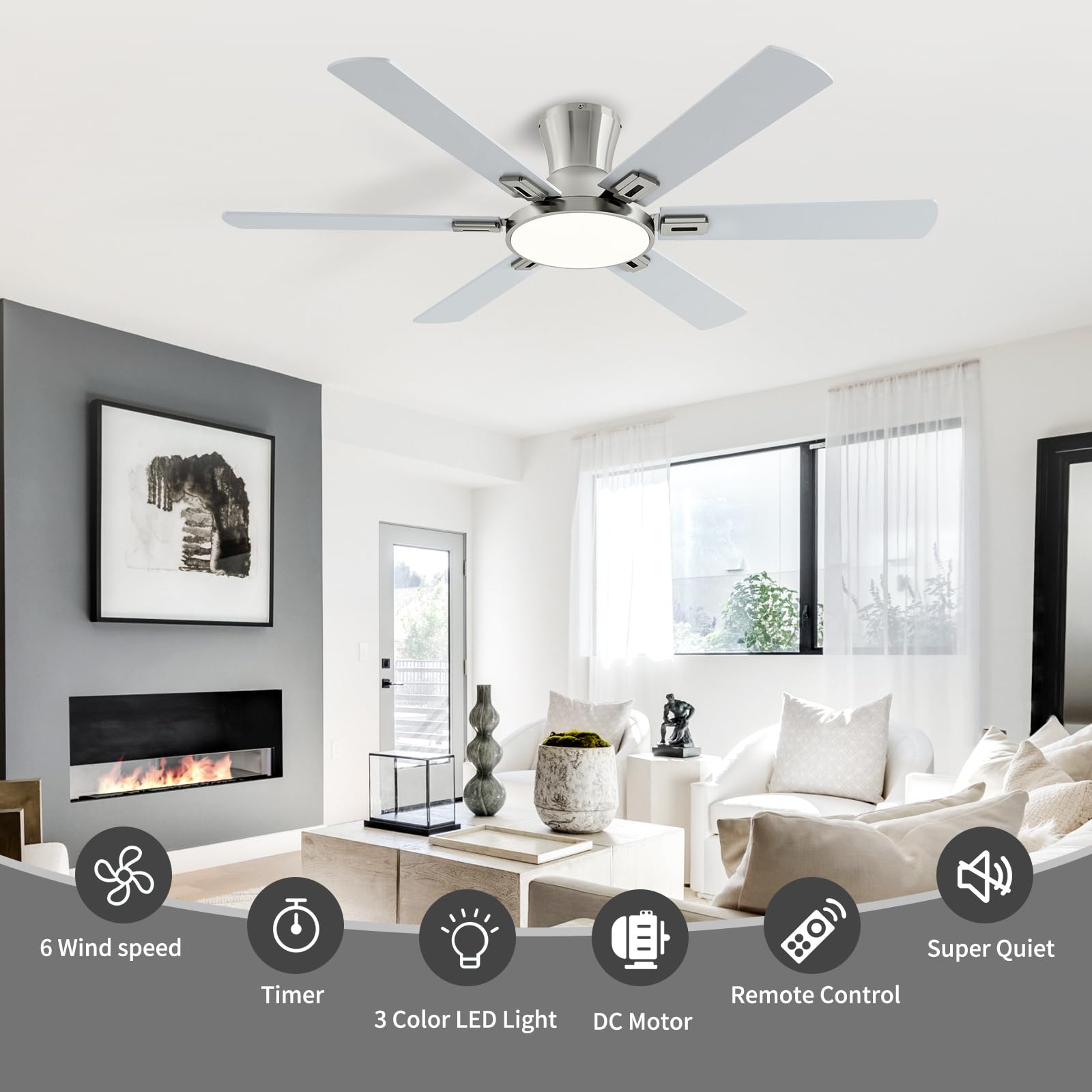 BatQueen 52-inch fan suitable for living rooms, bedrooms, and patios with even airflow