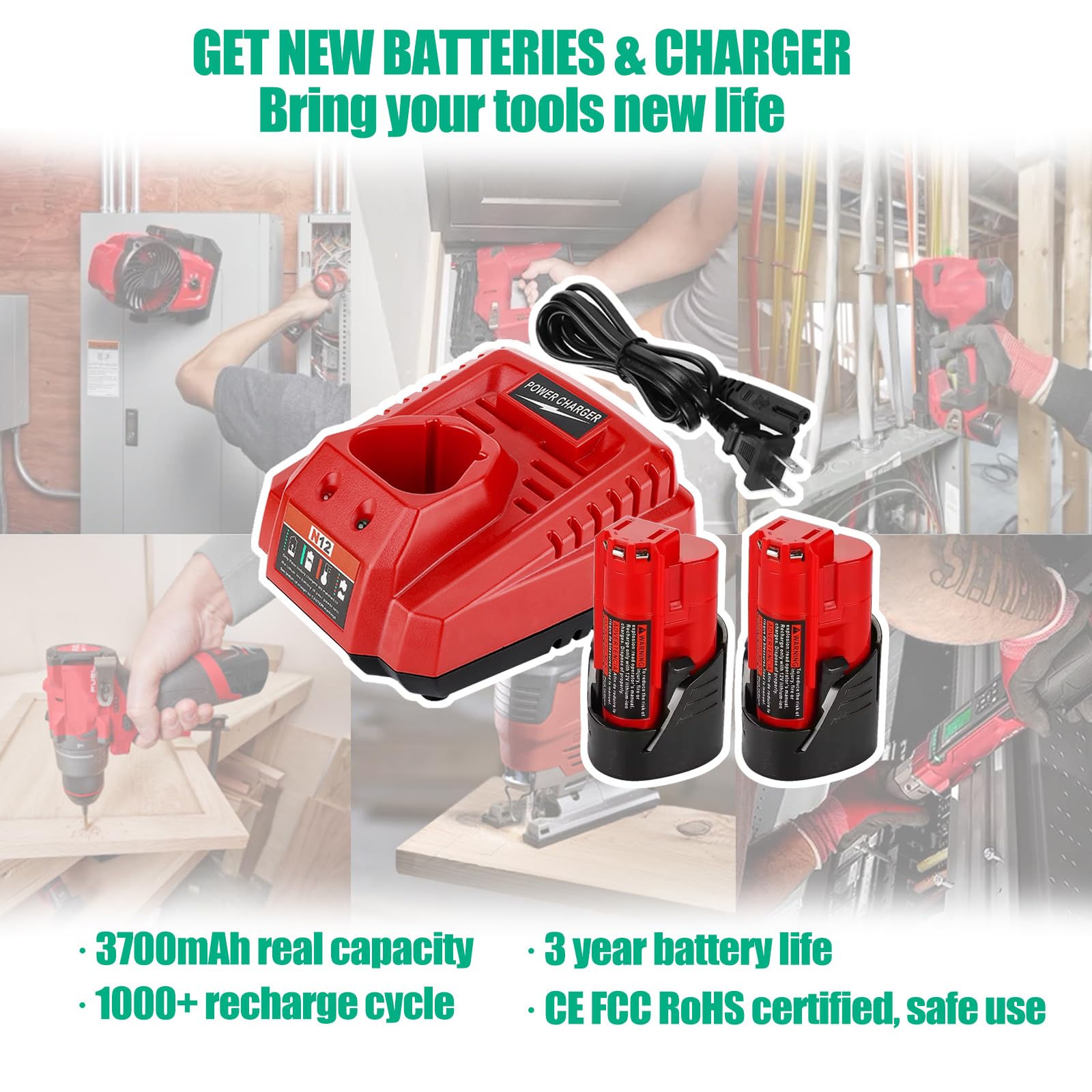 Batryuic packaging shows two batteries and a charger included