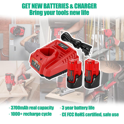 Batryuic packaging shows two batteries and a charger included