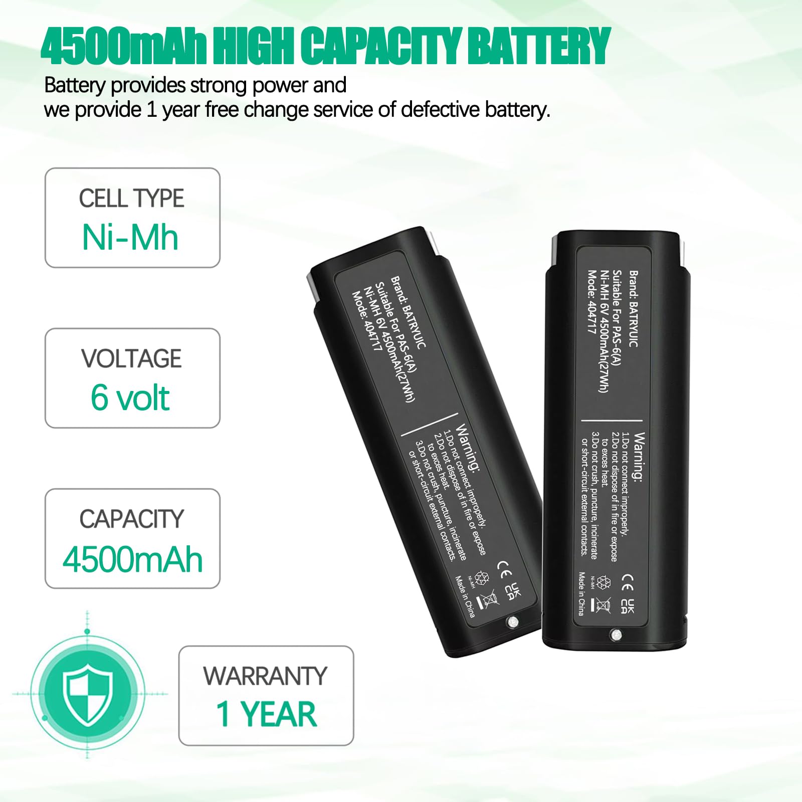 Batryuic Paslode 6V compatible battery for 404717 and related models.