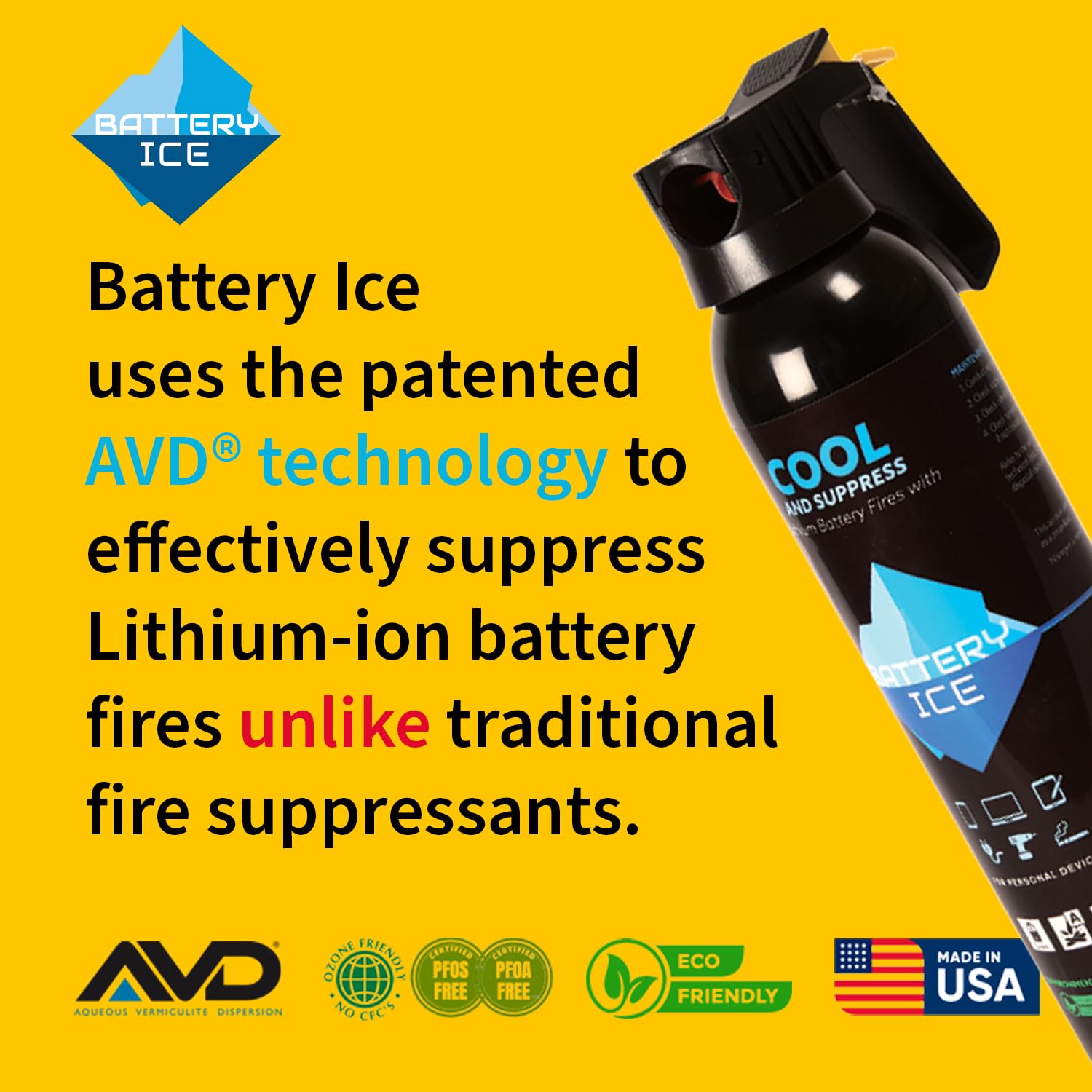 Battery Ice versatile for multiple fire types and eco-friendly use.