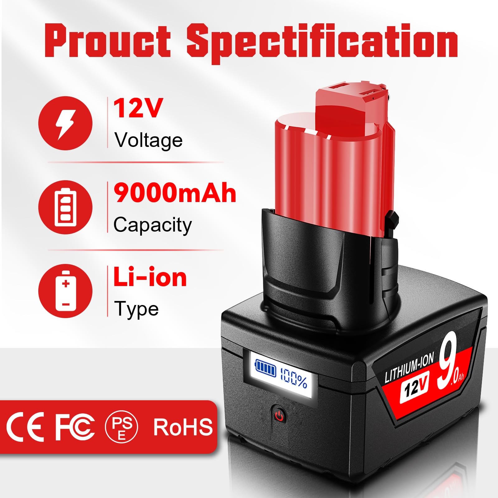 BATTOOL 9000mAh battery provides longer runtime for M12 cordless tools